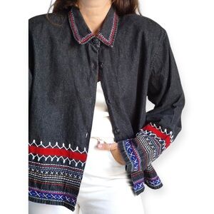 Coldwater Creek M Embroidered Light Button Up Jacket Cotton India Boho